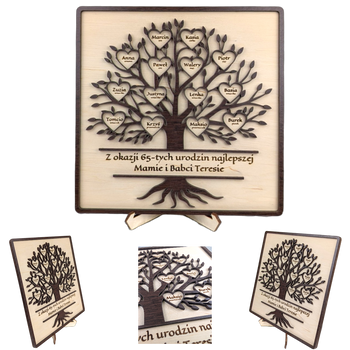 Drzewko w ramce - personalizowane z życzeniami, 1-20 serduszek. Drewno/Wenge