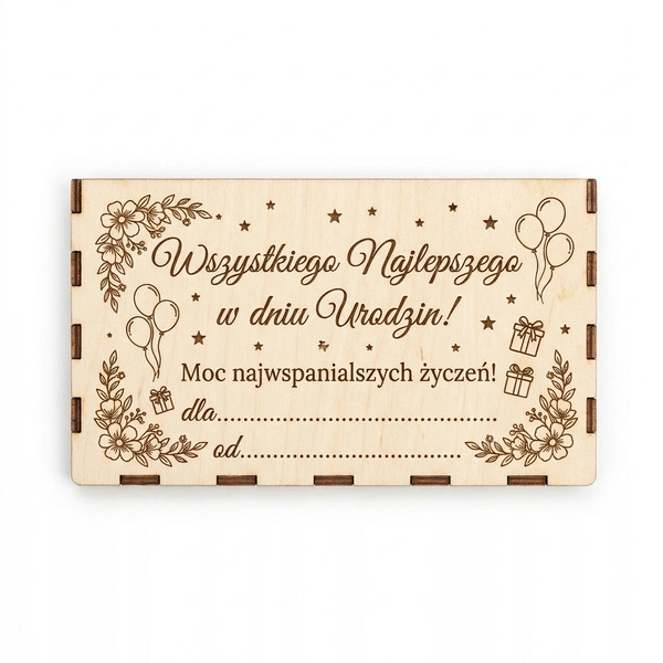 Personalizowana drewniana koperta na urodziny z Twoim napisem