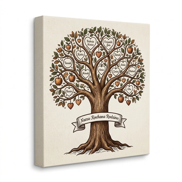 Drzewko Rodzinne na Płótnie z Twoim Napisem i Imionami 30x20 cm Kolor UV