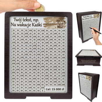 Skarbonka wakacje / skarbonka wykreślana | twój cel i kwota | Grawer,