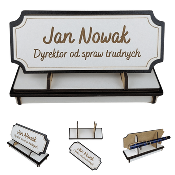 Tabliczka na biurko  - Personalizowana - "Znak Jarla" Biało-czarna