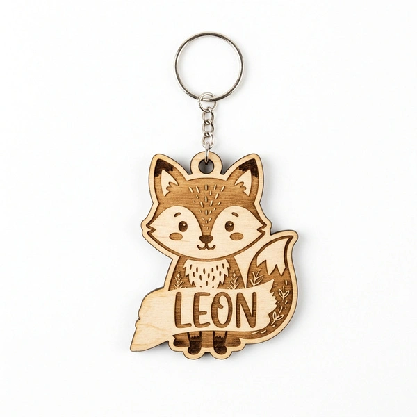 Brelok Drewniany z Imieniem Lisek Personalizowany