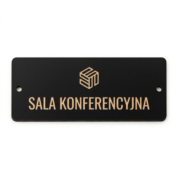 Czarna Tabliczka na Drzwi do Biura z Twoim Napisem i Logo UV – HDF 20x8 cm
