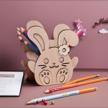 Drewniane pudełko na kredki dla dziewczynki z dedykacją "Króliczek"