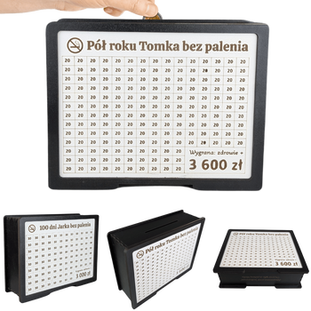 Skarbonka wykreślana "Rzuć palenie" - personalizowana, z twoim celem i kwotą. Czarno-biała