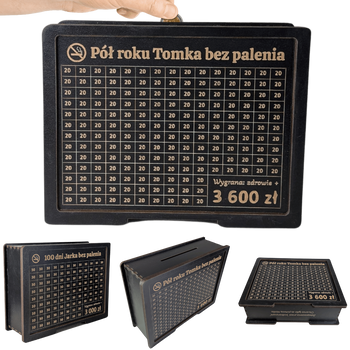 Skarbonka wykreślana "Rzuć palenie" - personalizowana, z twoim celem i kwotą. Czarna