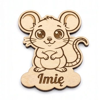 Magnes drewniany personalizowany z Twoim napisem „Myszka” — 8 cm