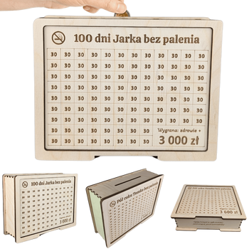 Skarbonka wykreślana "Rzuć palenie" - personalizowana, z twoim celem i kwotą. Drewniana