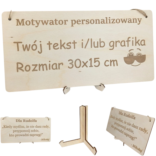 Tabliczka grawer "Motywator" - 30x15 cm - Drewniana na prezent z gratisem