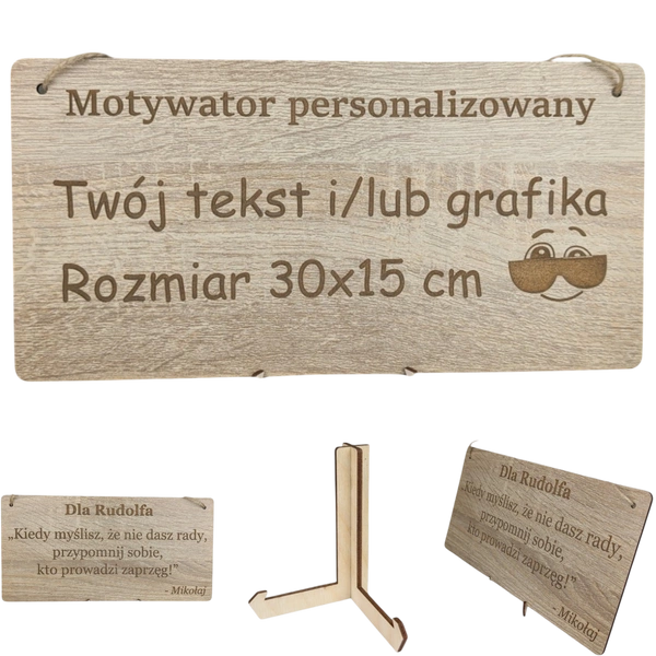 Tabliczka grawer "Motywator" - 30x15 cm - Dąb na prezent z gratisem
