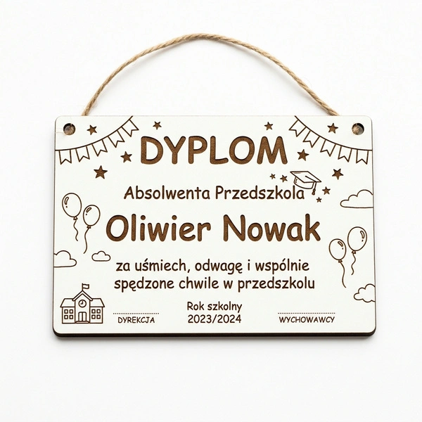 Personalizowany Dyplom Absolwent Przedszkola z Twoim Imieniem – Biały HDF