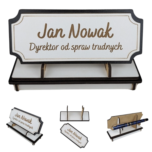 Tabliczka na biurko  - Personalizowana - "Znak Jarla" Biało-czarna