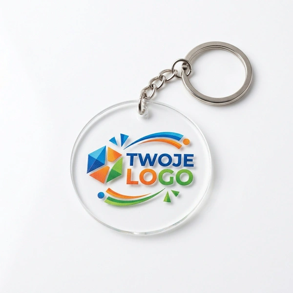 Personalizowany brelok reklamowy z Twoim logo – przezroczysta plexi z nadrukiem UV