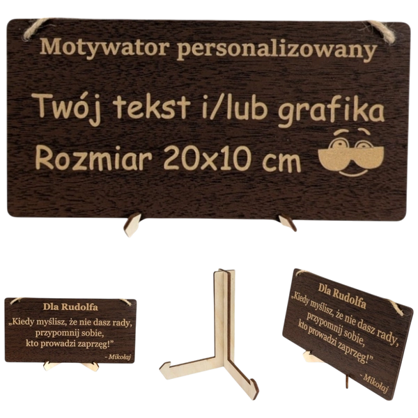 Tabliczka grawer "Motywator" - 10x20 cm - Wenge na prezent z gratisem