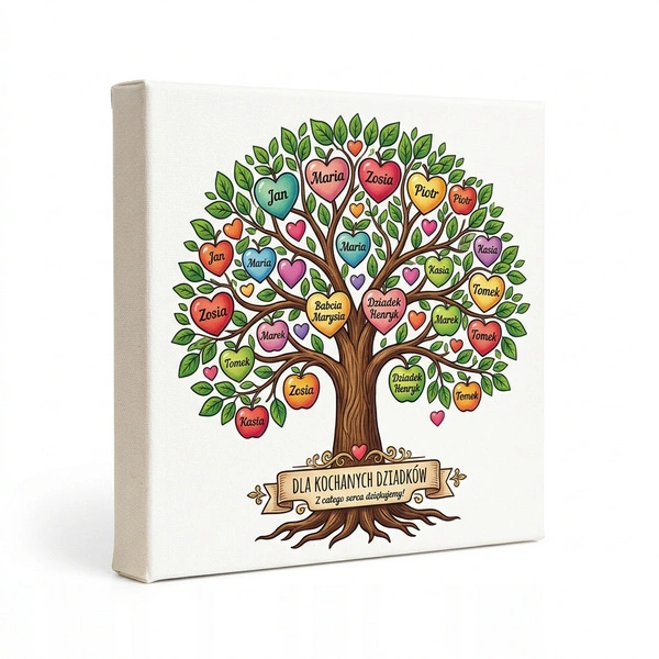 Personalizowane Drzewo Rodzinne na Płótnie z Twoimi Imionami i Dedykacją 20x20 cm