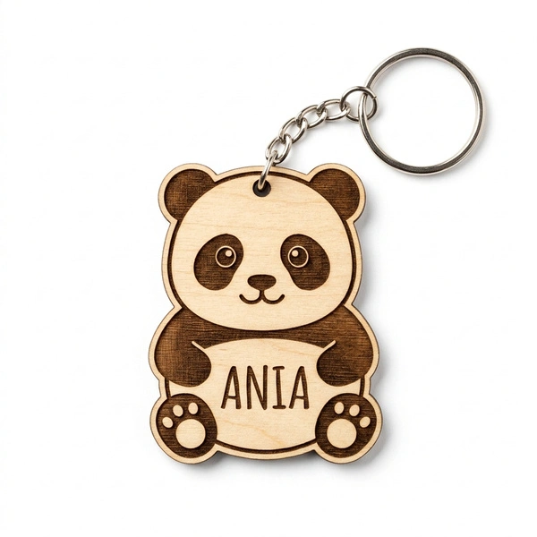 Drewniany Brelok z Twoim Imieniem Panda do Plecaka