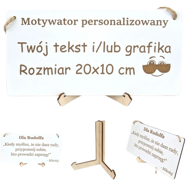 Tabliczka grawer "Motywator" - 10x20 cm - Biała na prezent z gratisem