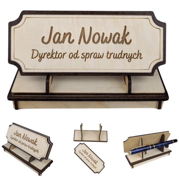 Tabliczka na biurko  - Personalizowana - "Znak Jarla" Naturalna/Wenge