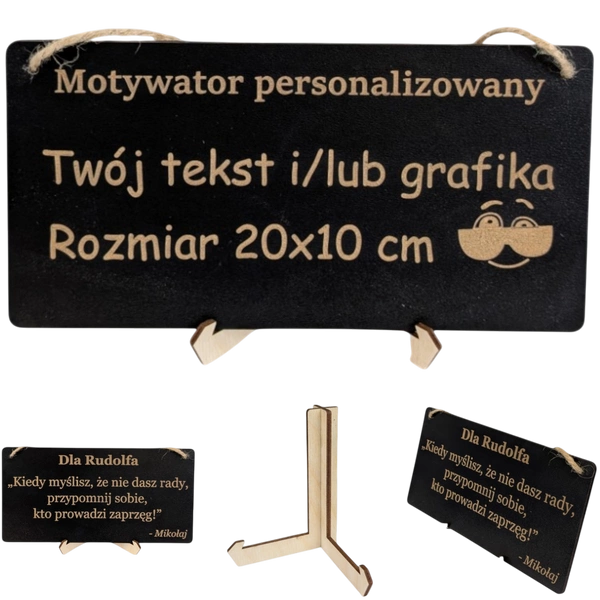 Tabliczka grawer "Motywator" - 10x20 cm - Czarna na prezent z gratisem