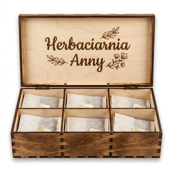 Skrzynka na herbatę z Twoim imieniem – personalizowany organizer 6 komór