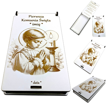 Pudełko personalizowane na Pierwszą Komunię Świętą na pieniądze Chłopiec