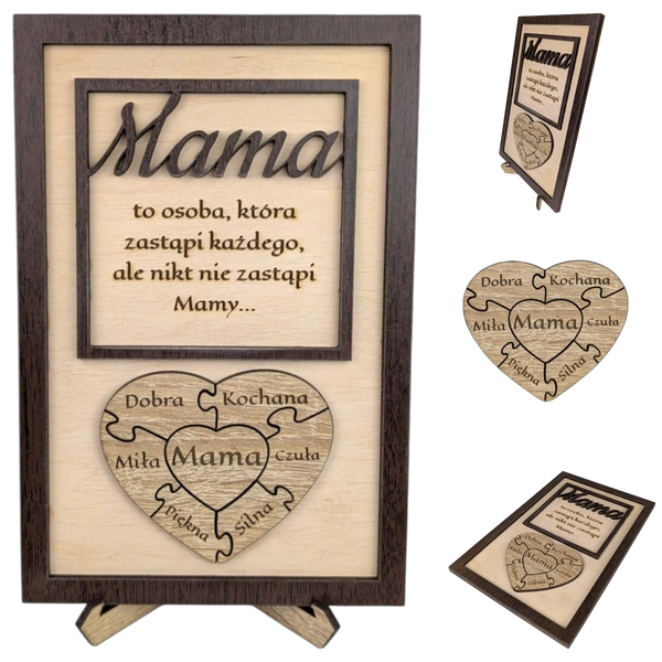 Ramka z dedykacją dla Mamy - twój własny tekst z puzzlami. Drewno / Wenge