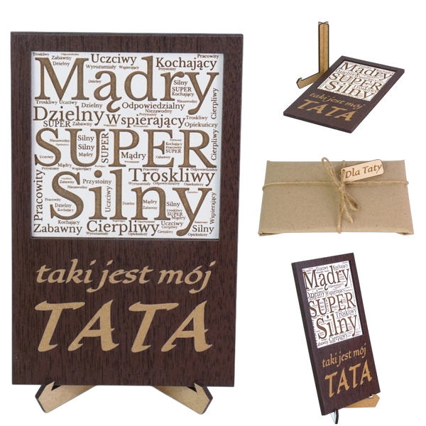 Tabliczka dla Taty ze stojakiem - Wenge/Biała - Personalizowana