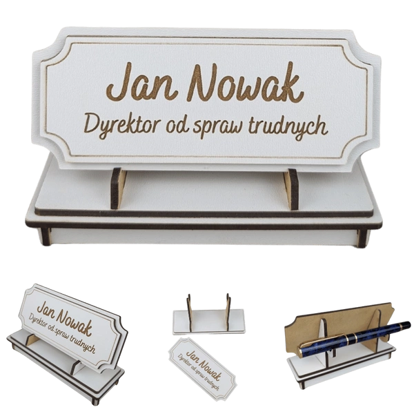 Tabliczka na biurko  - Personalizowana - "Znak Jarla" Biała