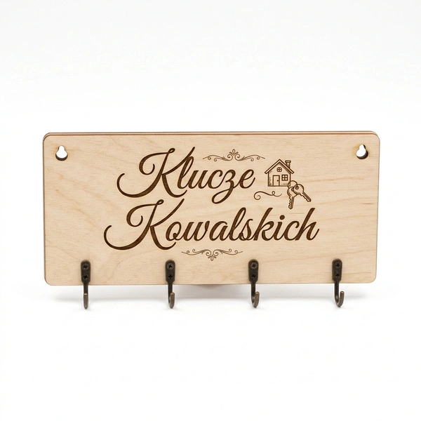 Personalizowany wieszak na klucze ze sklejki z Twoim nazwiskiem Drewniany Wiking