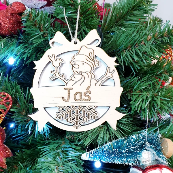 Drewniana Bombka 'Bałwanek'