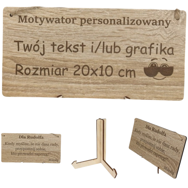 Tabliczka grawer "Motywator" - 10x20 cm - Dąb na prezent z gratisem