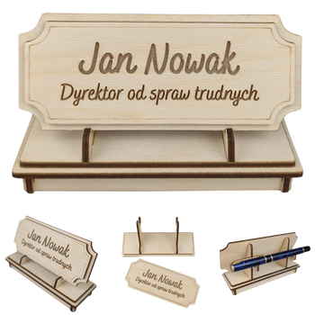 Tabliczka na biurko - Personalizowana - "Znak Jarla" Naturalne drewno