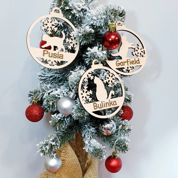 Komplet drewnianych bombek 'Kotek'