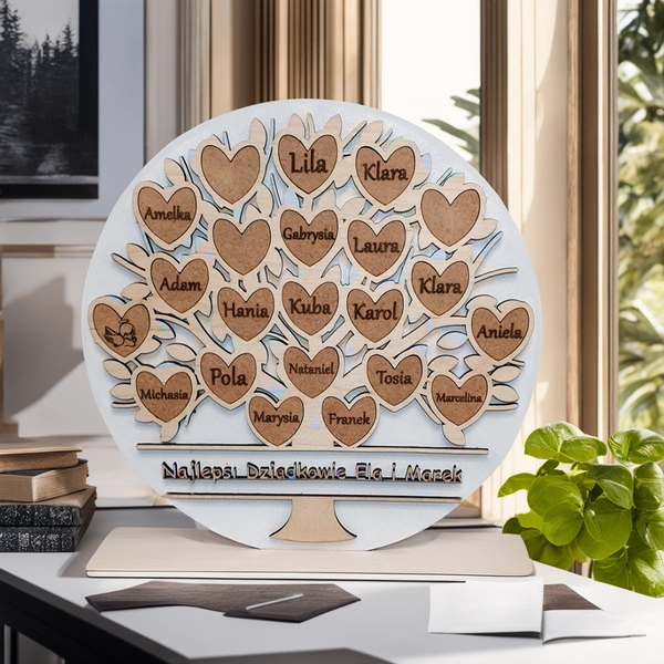  Białe Drewniane Drzewo Rodzinnie z dedykacją