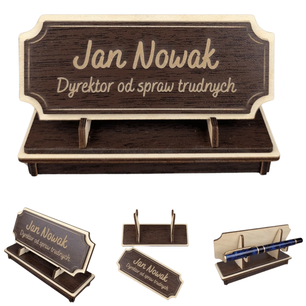 Tabliczka na biurko  - Personalizowana - "Znak Jarla" Wenge/Naturalny