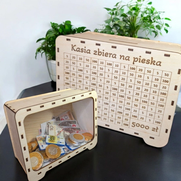 Skarbonka do wykreślania z szybką. Pełna personalizacja. Tracker 