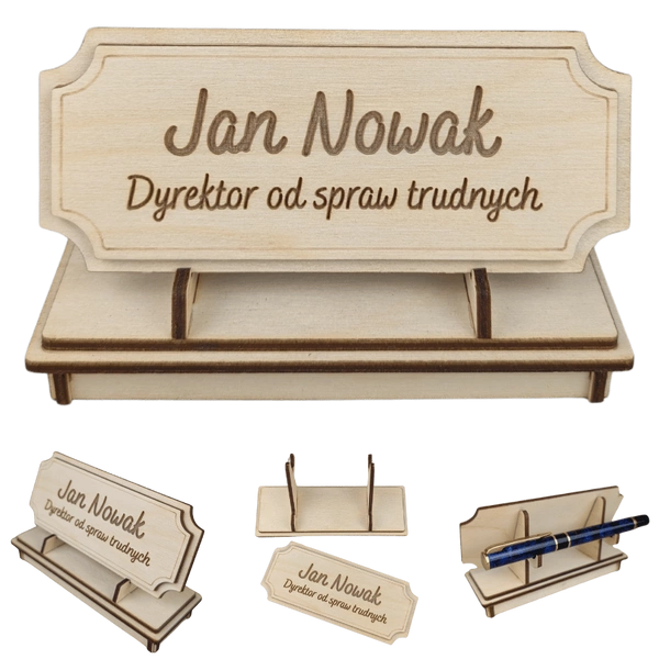 Tabliczka na biurko  - Personalizowana - "Znak Jarla" Naturalne drewno