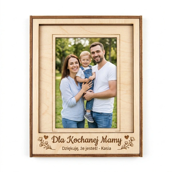 Pionowa ramka na zdjęcie 10x15 z Twoją dedykacją – personalizowana z drewna